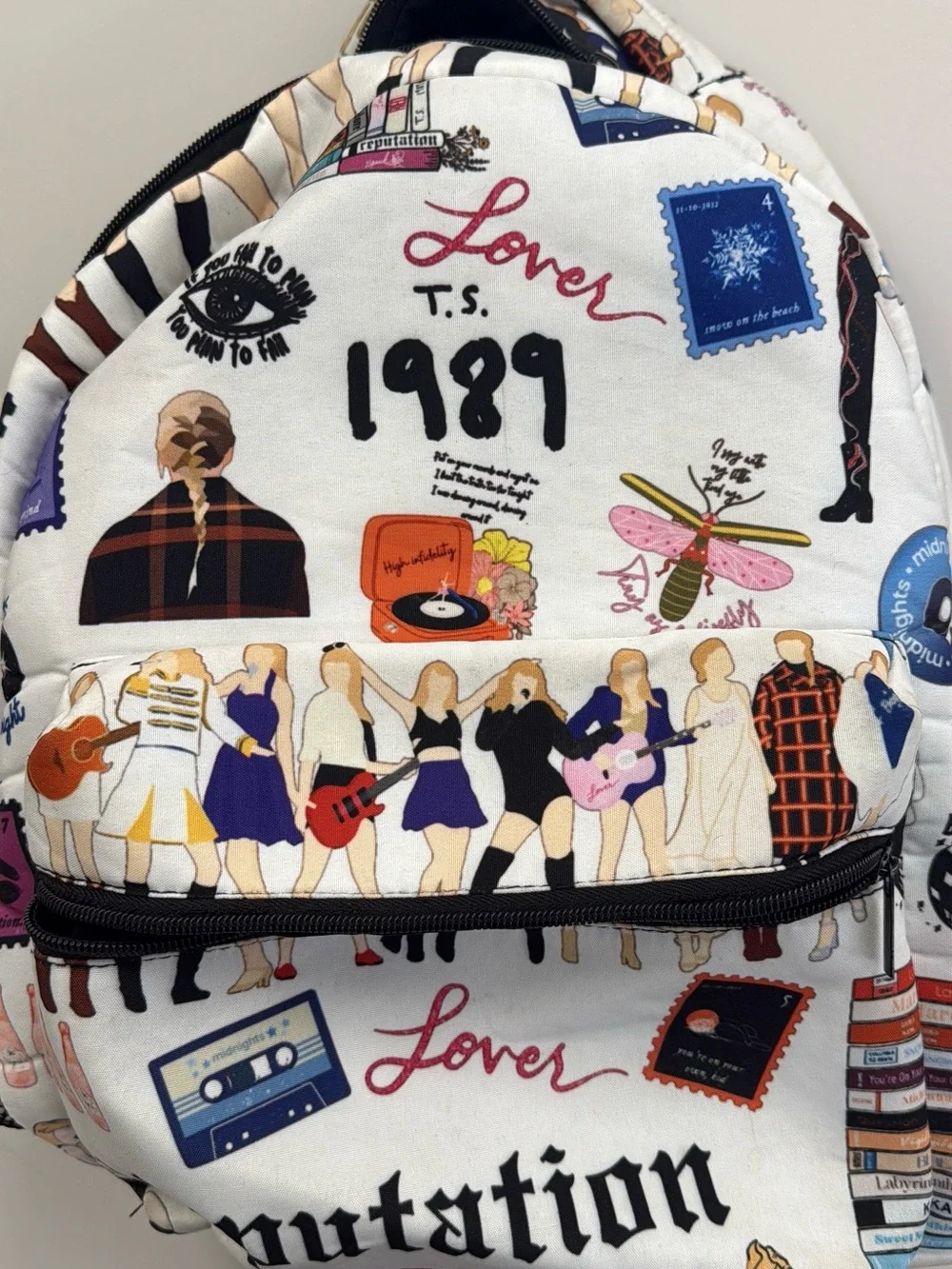 Taylor Swift White Graphic '1989' & Lover Illustrated Backpack